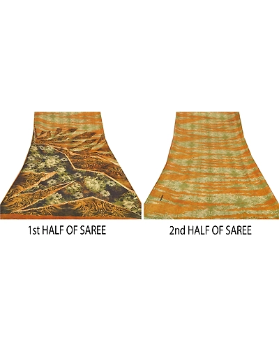 Sanskriti Vintage Brown Sarees Pure Georgette Silk Printed Sari Craft Fabric, PRG-6519-Brown-Printed Floral Design-Pure Georgette Silk-3