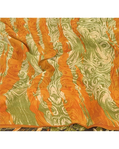 Sanskriti Vintage Brown Sarees Pure Georgette Silk Printed Sari Craft Fabric, PRG-6519-Brown-Printed Floral Design-Pure Georgette Silk-4