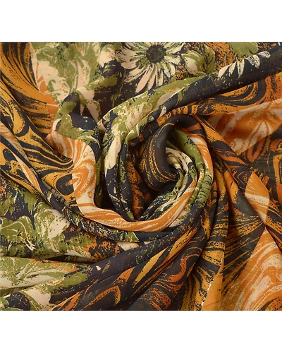 Sanskriti Vintage Brown Sarees Pure Georgette Silk Printed Sari Craft Fabric, PRG-6519-Brown-Printed Floral Design-Pure Georgette Silk-5