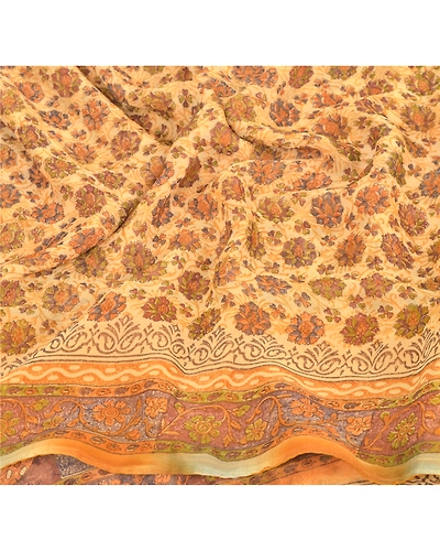Sanskriti Vintage Brown Sarees Blend Georgette Printed Sari 5 Yard Craft Fabric, PRG-6523-Brown-Printed Floral Design-Blend Georgette-4
