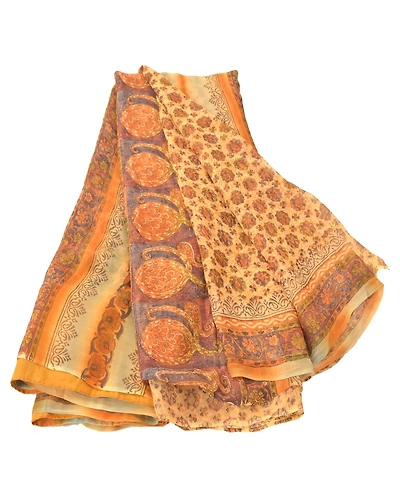 Sanskriti Vintage Brown Sarees Blend Georgette Printed Sari 5 Yard Craft Fabric, PRG-6523-Brown-Printed Floral Design-Blend Georgette-6