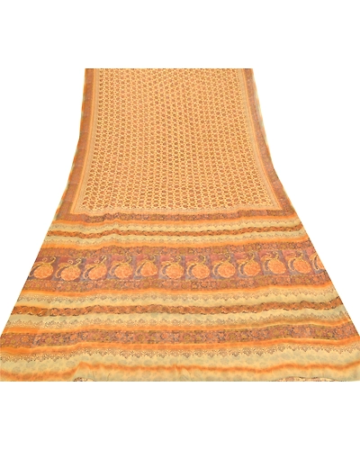 Sanskriti Vintage Brown Sarees Blend Georgette Printed Sari 5 Yard Craft Fabric, PRG-6523-Brown-Printed Floral Design-Blend Georgette-7