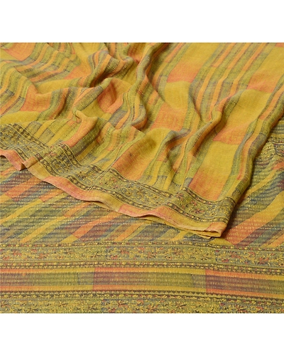Sanskriti Vintage Green Sarees Pure Georgette Silk Printed Sari Craft Fabric, PRG-6524-Green-Printed Floral Design-Pure Georgette Silk-1