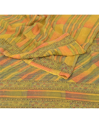 Sanskriti Vintage Green Sarees Pure Georgette Silk Printed Sari Craft Fabric, PRG-6524-Green-Printed Floral Design-Pure Georgette Silk-2