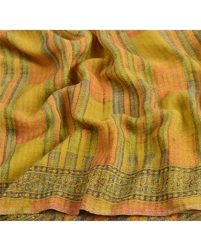 Sanskriti Vintage Green Sarees Pure Georgette Silk Printed Sari Craft Fabric, PRG-6524-Green-Printed Floral Design-Pure Georgette Silk-4