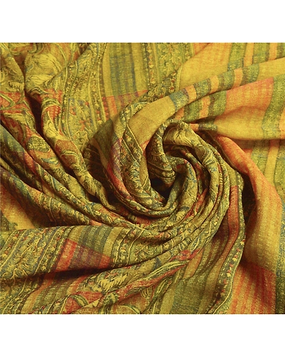 Sanskriti Vintage Green Sarees Pure Georgette Silk Printed Sari Craft Fabric, PRG-6524-Green-Printed Floral Design-Pure Georgette Silk-5