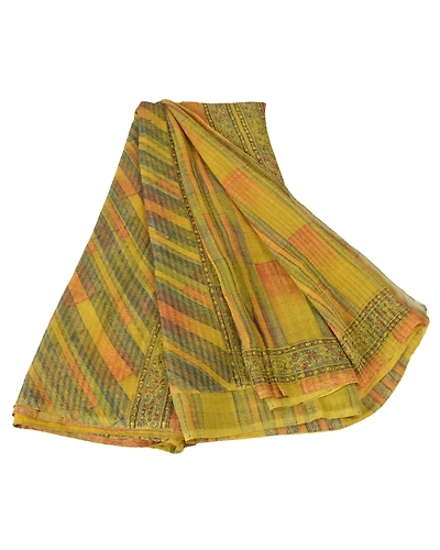 Sanskriti Vintage Green Sarees Pure Georgette Silk Printed Sari Craft Fabric, PRG-6524-Green-Printed Floral Design-Pure Georgette Silk-6