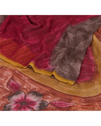 Sanskriti Vintage Brown Sarees Blend Georgette Printed Sari 5 Yard Craft Fabric, PRG-6593-Brown-Printed Floral Design-Blend Georgette-1