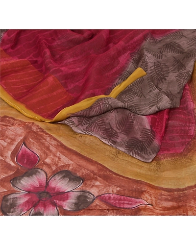 Sanskriti Vintage Brown Sarees Blend Georgette Printed Sari 5 Yard Craft Fabric, PRG-6593-Brown-Printed Floral Design-Blend Georgette-2