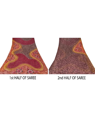 Sanskriti Vintage Brown Sarees Blend Georgette Printed Sari 5 Yard Craft Fabric, PRG-6593-Brown-Printed Floral Design-Blend Georgette-3