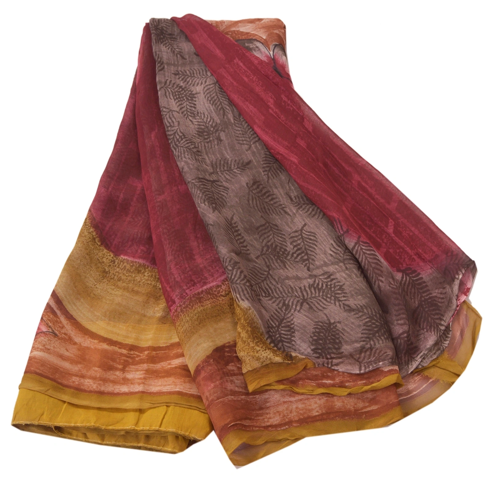 Sanskriti Vintage Brown Sarees Blend Georgette Printed Sari 5 Yard Craft Fabric, PRG-6593-Brown-Printed Floral Design-Blend Georgette-6