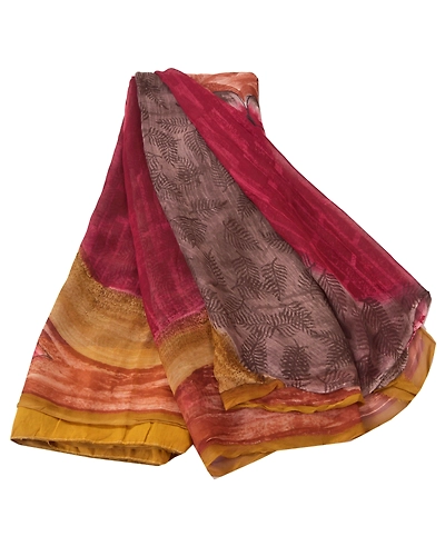 Sanskriti Vintage Brown Sarees Blend Georgette Printed Sari 5 Yard Craft Fabric, PRG-6593-Brown-Printed Floral Design-Blend Georgette-6