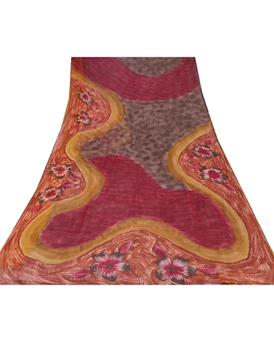 Sanskriti Vintage Brown Sarees Blend Georgette Printed Sari 5 Yard Craft Fabric, PRG-6593-Brown-Printed Floral Design-Blend Georgette-7