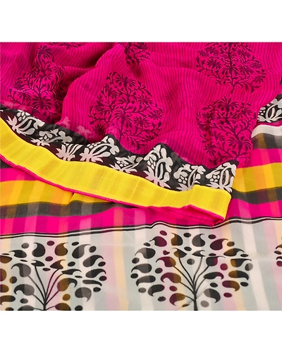 Sanskriti Vintage Pink Sarees Georgette Printed Sari With Blouse Pc Craft Fabric, PRG-6621-Pink-Printed Floral Design-Georgette-1