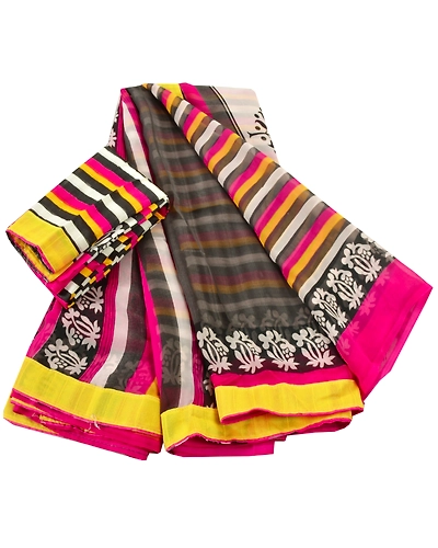Sanskriti Vintage Pink Sarees Georgette Printed Sari With Blouse Pc Craft Fabric, PRG-6621-Pink-Printed Floral Design-Georgette-6