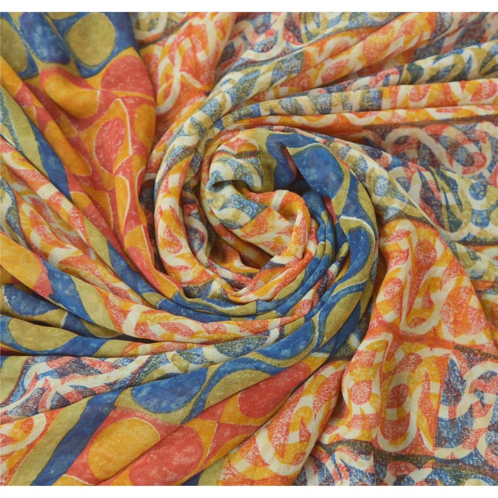 Sanskriti Vintage Indian Sari Pure Georgette Silk Printed Sarees Craft Fabric, PRG-6632-Multi-Printed Floral Design-Pure Georgette Silk-5