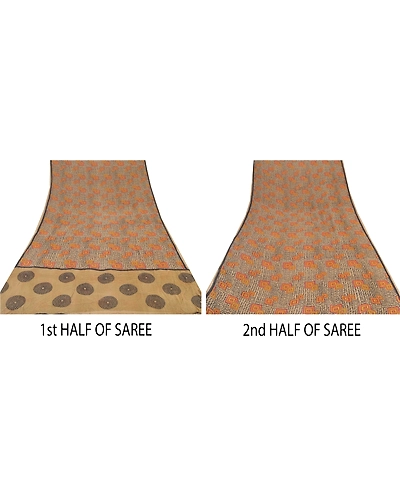 Sanskriti Vintage Pure Georgette Silk Brown Sarees 5 D Printed Sari Craft Fabric, PRG-6640-Brown-Printed Work-Pure Georgette Silk-3