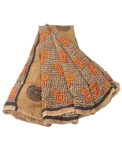 Sanskriti Vintage Pure Georgette Silk Brown Sarees 5 D Printed Sari Craft Fabric, PRG-6640-Brown-Printed Work-Pure Georgette Silk-6