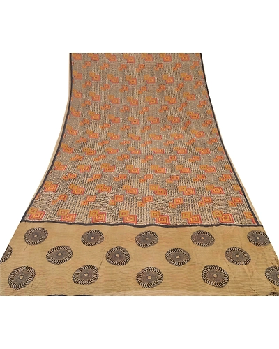 Sanskriti Vintage Pure Georgette Silk Brown Sarees 5 D Printed Sari Craft Fabric, PRG-6640-Brown-Printed Work-Pure Georgette Silk-7