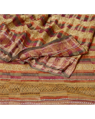 Sanskriti Vintage Brown Saree Pure Georgette Silk Printed Sari 5 Yd Craft Fabric, PRG-6650-Brown-Printed Work-Pure Georgette Silk-2