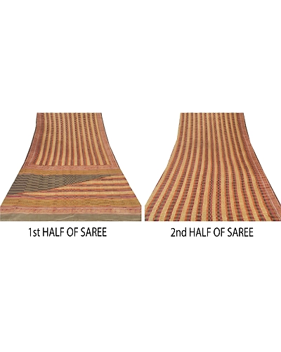 Sanskriti Vintage Brown Saree Pure Georgette Silk Printed Sari 5 Yd Craft Fabric, PRG-6650-Brown-Printed Work-Pure Georgette Silk-3