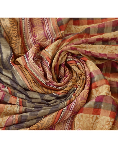 Sanskriti Vintage Brown Saree Pure Georgette Silk Printed Sari 5 Yd Craft Fabric, PRG-6650-Brown-Printed Work-Pure Georgette Silk-5