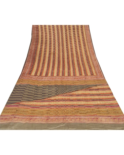 Sanskriti Vintage Brown Saree Pure Georgette Silk Printed Sari 5 Yd Craft Fabric, PRG-6650-Brown-Printed Work-Pure Georgette Silk-7