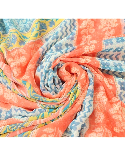 Sanskriti Vintage Red Sarees Peach Print Blend Georgette Sari Soft Craft Fabric, PRG-6652-Red-Printed Work-Blend Georgette-6