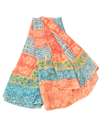 Sanskriti Vintage Red Sarees Peach Print Blend Georgette Sari Soft Craft Fabric, PRG-6652-Red-Printed Work-Blend Georgette-7
