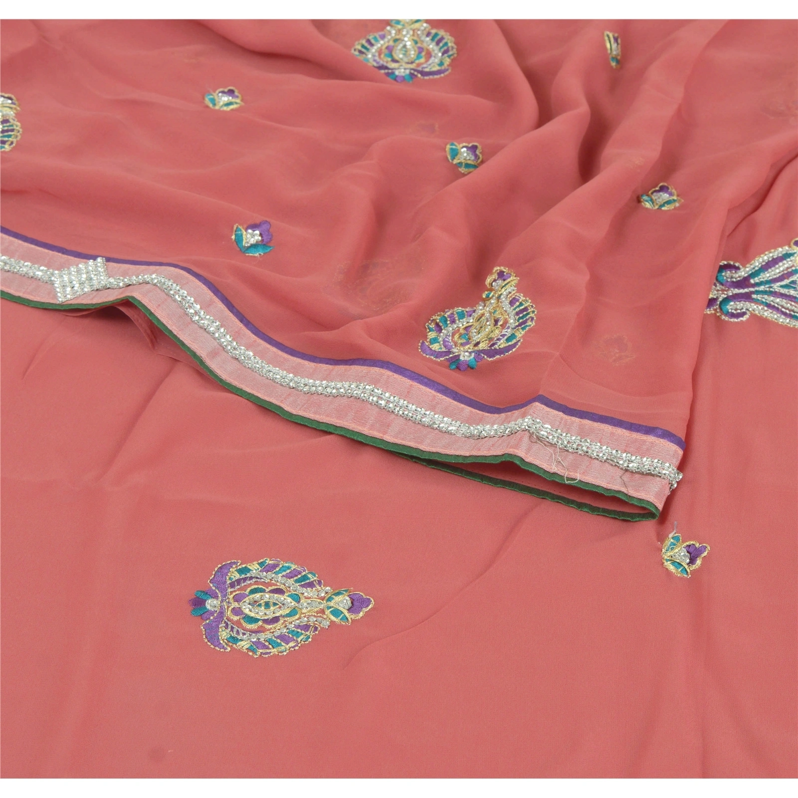 Sanskriti Vintage Fashion Embroidered Sari Georgette Pink Sarees With Blouse Pc, PRG-6677-Pink-Thread Work-Georgette-1