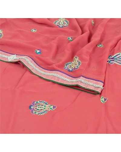Sanskriti Vintage Fashion Embroidered Sari Georgette Pink Sarees With Blouse Pc, PRG-6677-Pink-Thread Work-Georgette-1