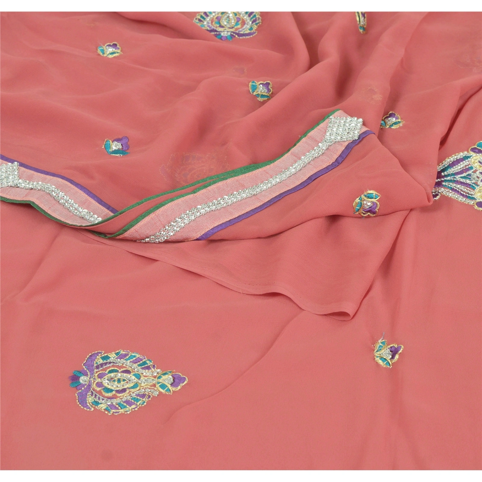 Sanskriti Vintage Fashion Embroidered Sari Georgette Pink Sarees With Blouse Pc, PRG-6677-Pink-Thread Work-Georgette-2