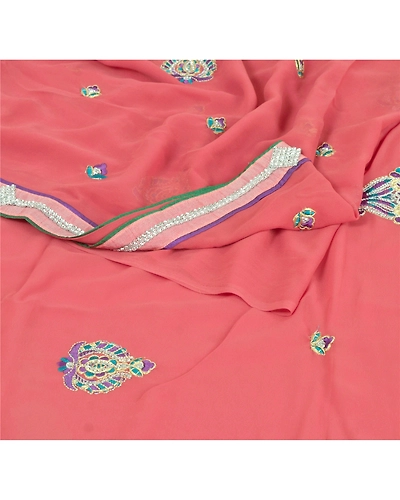 Sanskriti Vintage Fashion Embroidered Sari Georgette Pink Sarees With Blouse Pc, PRG-6677-Pink-Thread Work-Georgette-2