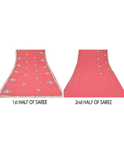 Sanskriti Vintage Fashion Embroidered Sari Georgette Pink Sarees With Blouse Pc, PRG-6677-Pink-Thread Work-Georgette-3