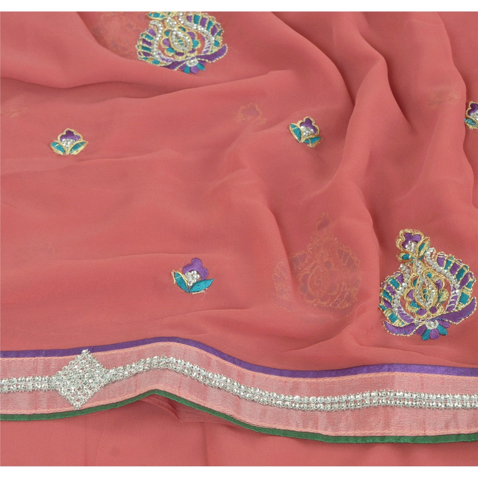 Sanskriti Vintage Fashion Embroidered Sari Georgette Pink Sarees With Blouse Pc, PRG-6677-Pink-Thread Work-Georgette-4