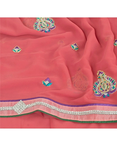 Sanskriti Vintage Fashion Embroidered Sari Georgette Pink Sarees With Blouse Pc, PRG-6677-Pink-Thread Work-Georgette-4