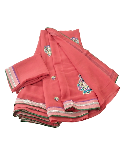 Sanskriti Vintage Fashion Embroidered Sari Georgette Pink Sarees With Blouse Pc, PRG-6677-Pink-Thread Work-Georgette-6