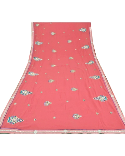 Sanskriti Vintage Fashion Embroidered Sari Georgette Pink Sarees With Blouse Pc, PRG-6677-Pink-Thread Work-Georgette-7