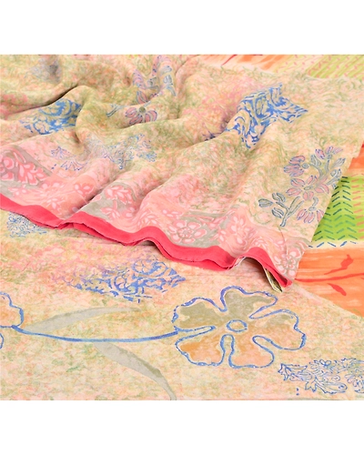Sanskriti Vintage Indian Sari Pure Georgette Silk Printed Sarees Craft Fabric, PRG-6682-Multi-Printed Floral Design-Pure Georgette Silk-1