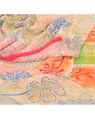 Sanskriti Vintage Indian Sari Pure Georgette Silk Printed Sarees Craft Fabric, PRG-6682-Multi-Printed Floral Design-Pure Georgette Silk-2
