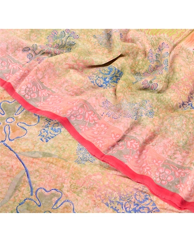 Sanskriti Vintage Indian Sari Pure Georgette Silk Printed Sarees Craft Fabric, PRG-6682-Multi-Printed Floral Design-Pure Georgette Silk-6