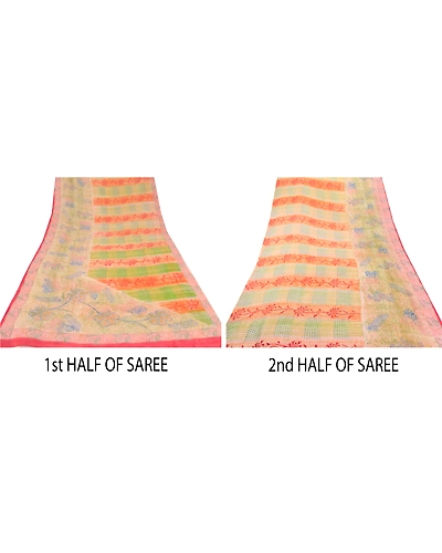 Sanskriti Vintage Indian Sari Pure Georgette Silk Printed Sarees Craft Fabric, PRG-6682-Multi-Printed Floral Design-Pure Georgette Silk-7