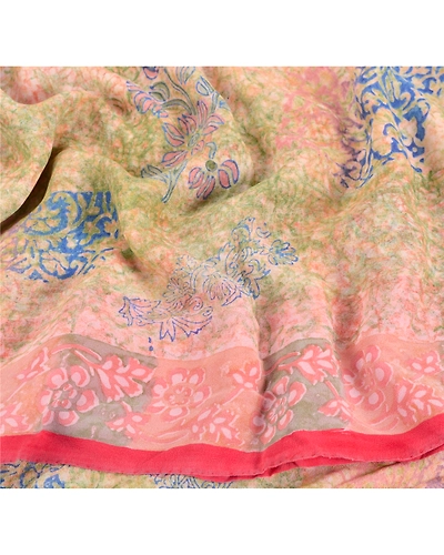 Sanskriti Vintage Indian Sari Pure Georgette Silk Printed Sarees Craft Fabric, PRG-6682-Multi-Printed Floral Design-Pure Georgette Silk-8