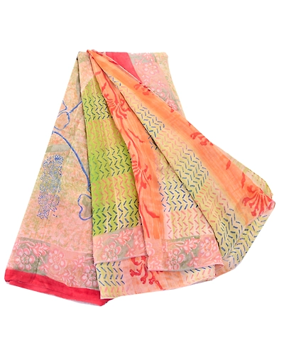Sanskriti Vintage Indian Sari Pure Georgette Silk Printed Sarees Craft Fabric, PRG-6682-Multi-Printed Floral Design-Pure Georgette Silk-10