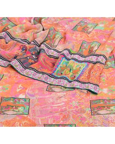 Sanskriti Vintage Pink Sari Printed Blend Georgette Sarees Craft Fabric, PRG-6683-Pink-Printed Work-Blend Georgette-1