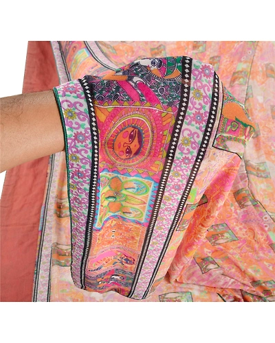 Sanskriti Vintage Pink Sari Printed Blend Georgette Sarees Craft Fabric, PRG-6683-Pink-Printed Work-Blend Georgette-3