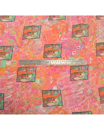 Sanskriti Vintage Pink Sari Printed Blend Georgette Sarees Craft Fabric, PRG-6683-Pink-Printed Work-Blend Georgette-4