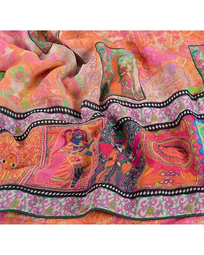 Sanskriti Vintage Pink Sari Printed Blend Georgette Sarees Craft Fabric, PRG-6683-Pink-Printed Work-Blend Georgette-7
