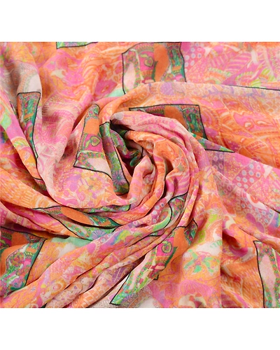 Sanskriti Vintage Pink Sari Printed Blend Georgette Sarees Craft Fabric, PRG-6683-Pink-Printed Work-Blend Georgette-8