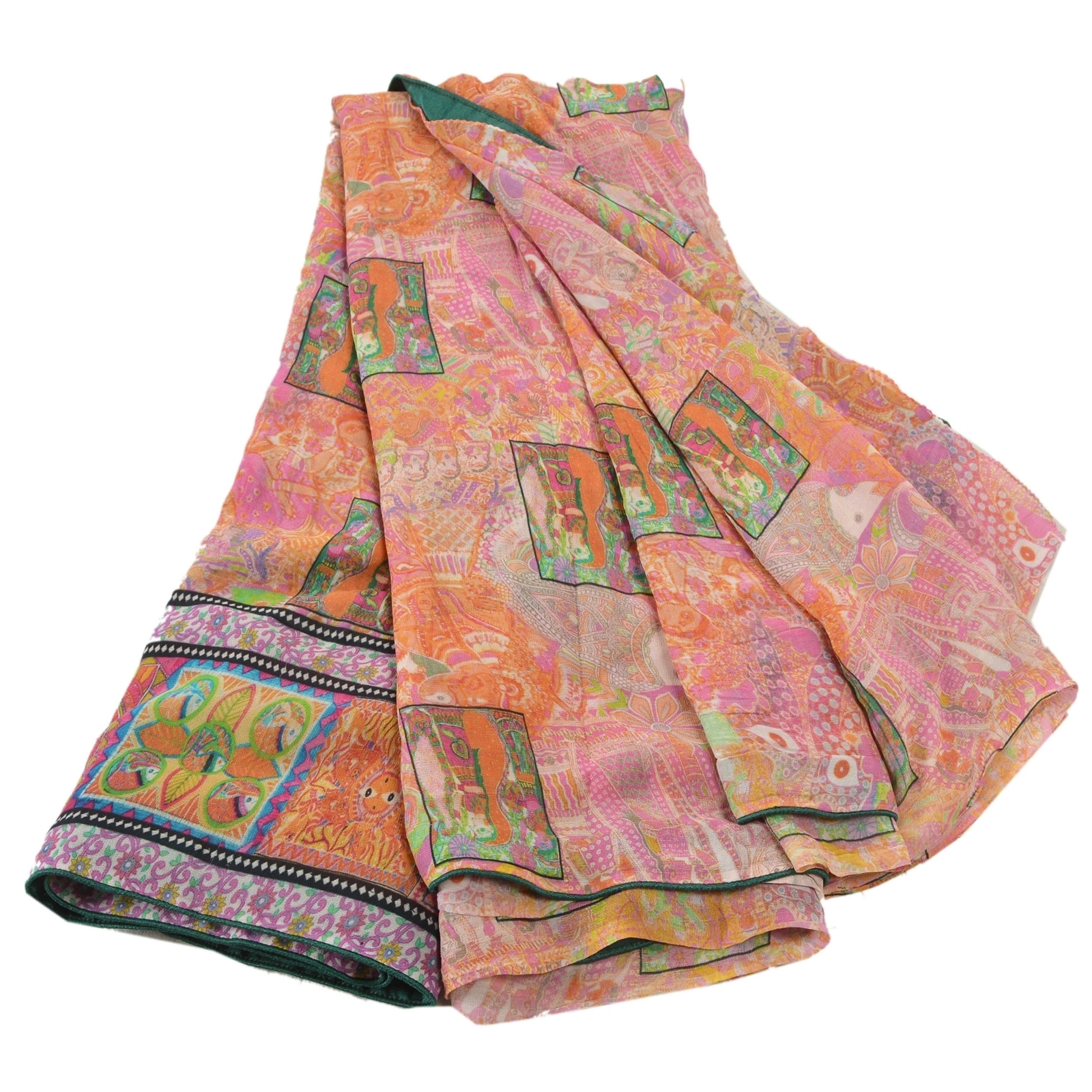 Sanskriti Vintage Pink Sari Printed Blend Georgette Sarees Craft Fabric, PRG-6683-Pink-Printed Work-Blend Georgette-9